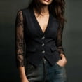 thumbnail image 3 of Lovzfmll Blazer for Women, Lace Trim Single-Breasted Suit Jacket, Dressy Slim Fit Long Sleeve Party Outerwear Black, 2XL, 3 of 7