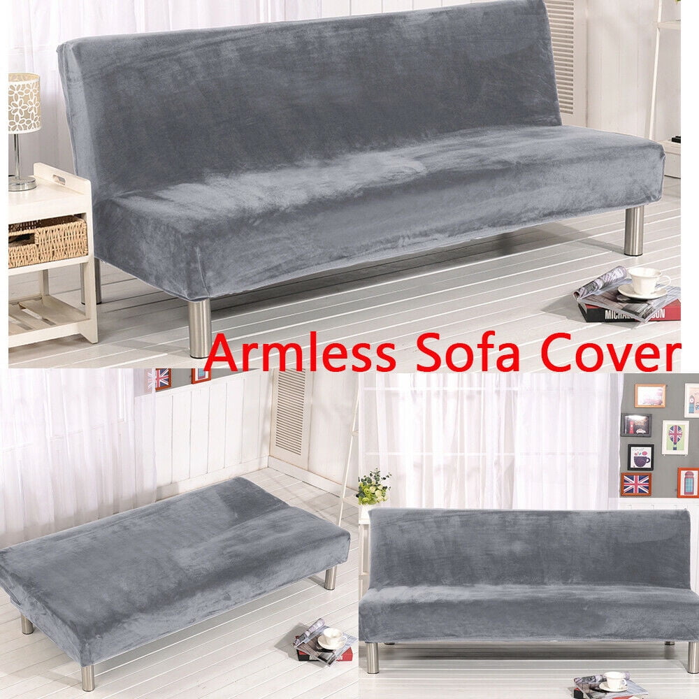 Solid Plush Folding Armless Sofa Bed Cover Seat Protector Velvet Couch Slipcover 