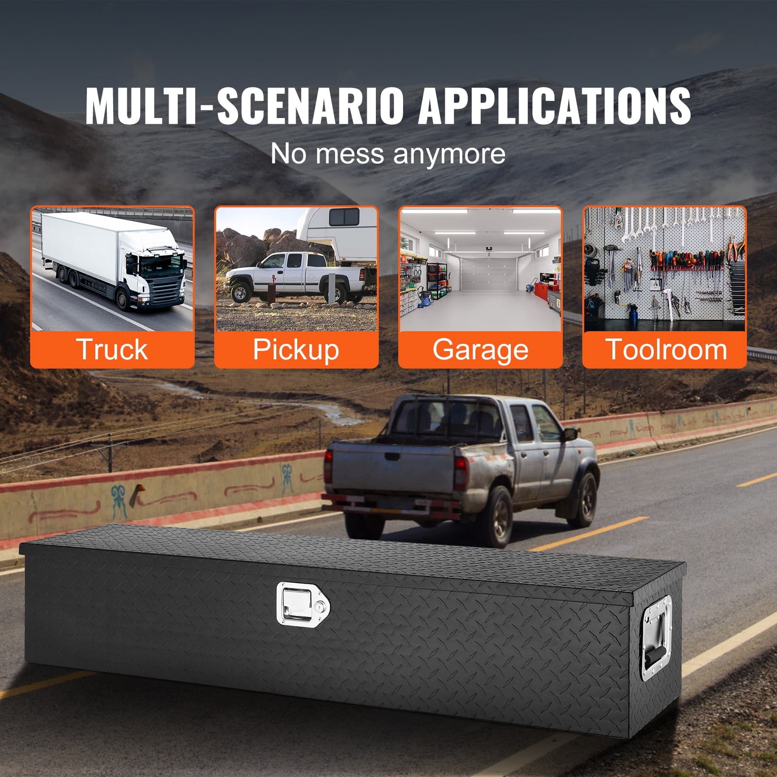 KFFKFF 48"x15"x15" Heavy Duty Aluminum Strip Tool Box for Pickup Truck Bed