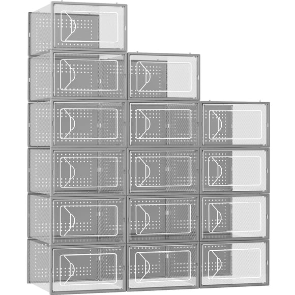 Caja de almacenamiento de zapatos Fluck, apilable, de plástico transparente, 15 unidades