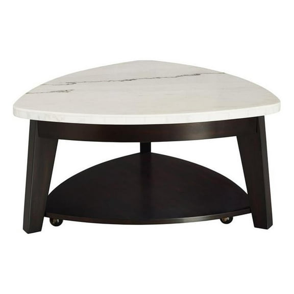 Bowery Hill White Marble Top Cocktail Table with Ebony black base