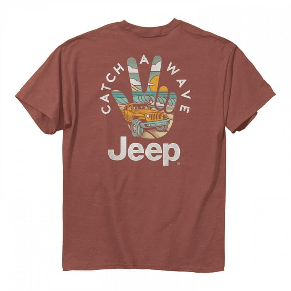 Jeep Attrape une Vague avant et Arrière Impression Pigment Teint T-Shirt-Moyen