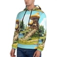 thumbnail image 3 of Uemuo Cartoon Mushroom House Pattern Men's Hoodie - Casual Pullover Hoodie with Kangaroo Pocket, Stylish Hooded Sweatshirt for Everyday Wear-XX-Large, 3 of 7