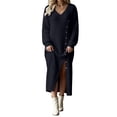 thumbnail image 2 of BRGZLK Winter Sweater Dresses for Women Trendy VNeck Solid Color Warm Cozy Casual Long Dress Button Down Side Slit Maxi Dress Black 2XL, 2 of 8