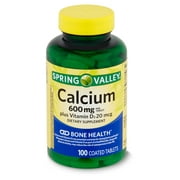 Spring Valley Calcium Plus Vitamin D3 Dietary Supplement, 600 mg, 100 Count