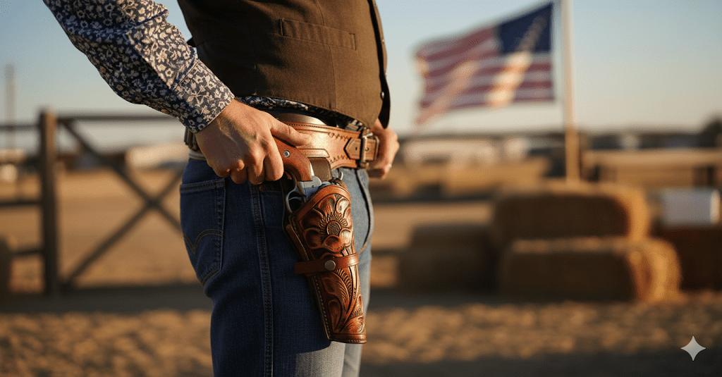 TJAYZ Western Drop Loop Leather Gun Belt and Holster, Right Hand, 44/45 Caliber, HARVEST 42"