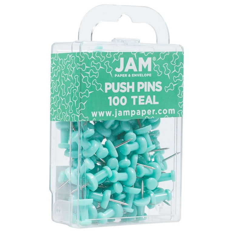 Jam Paper Push Pins, Baby Blue Pushpins, 100/Pack