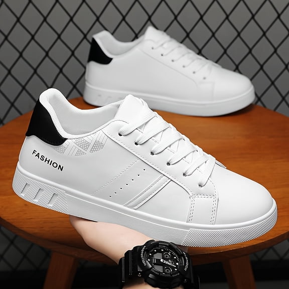 Men's Low-Top Skate Sneakers - Upper & PVC Sole Suitable for Campus, Travel, Gym - Minimalist Round Toe Lace-Up Shoes, Cushioned Comfortable Sole for Skateboarding,, Casual Attire - All- Versatile