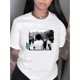 thumbnail image 1 of Camisetas para mujer, de verano, casual, manga corta, cuello redondo, con estampado, color blanco negro, blusaRetro Picture Print Casual Sports T-shirt, Short Sleeve Crew Neck Spring & Summer Top, W, 1 of 6