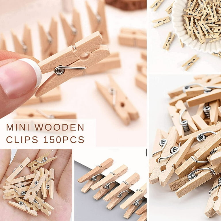 Mini Clothes Pins for Photo, Small Clothespins 150 Pack Wooden Rainbow  Colorful Picture Clips, Mini Natural Wooden Clothespin, Display Artwork,  Hanging Decorative Tiny Cards 