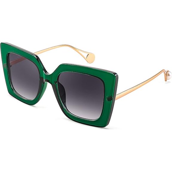 Sunglasses Womens Trendy, Oversized Square Shades, Pearl Inlay Cat Eye Frame UV400 Protection B2625