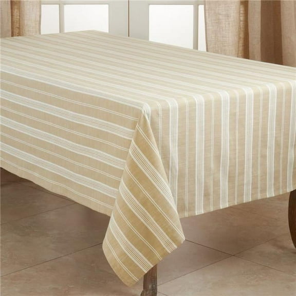 SARO 5618.KH65120B 65 x 120 in. Oblong Cotton Tablecloth with Khaki Striped Design