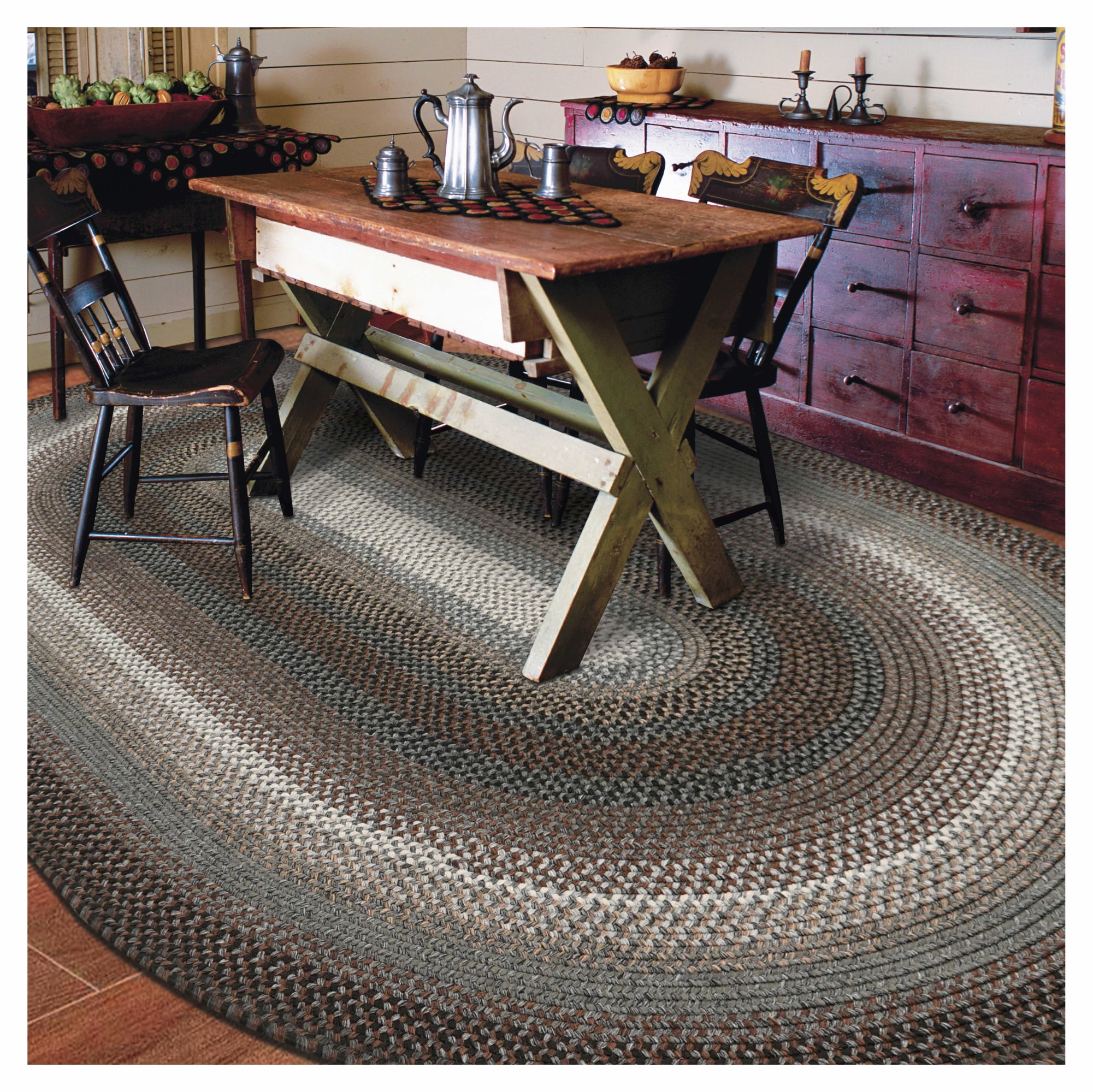 Homespice Midnight Moon 5x8' Gray Oval Braided Rug, Washable Rug for
