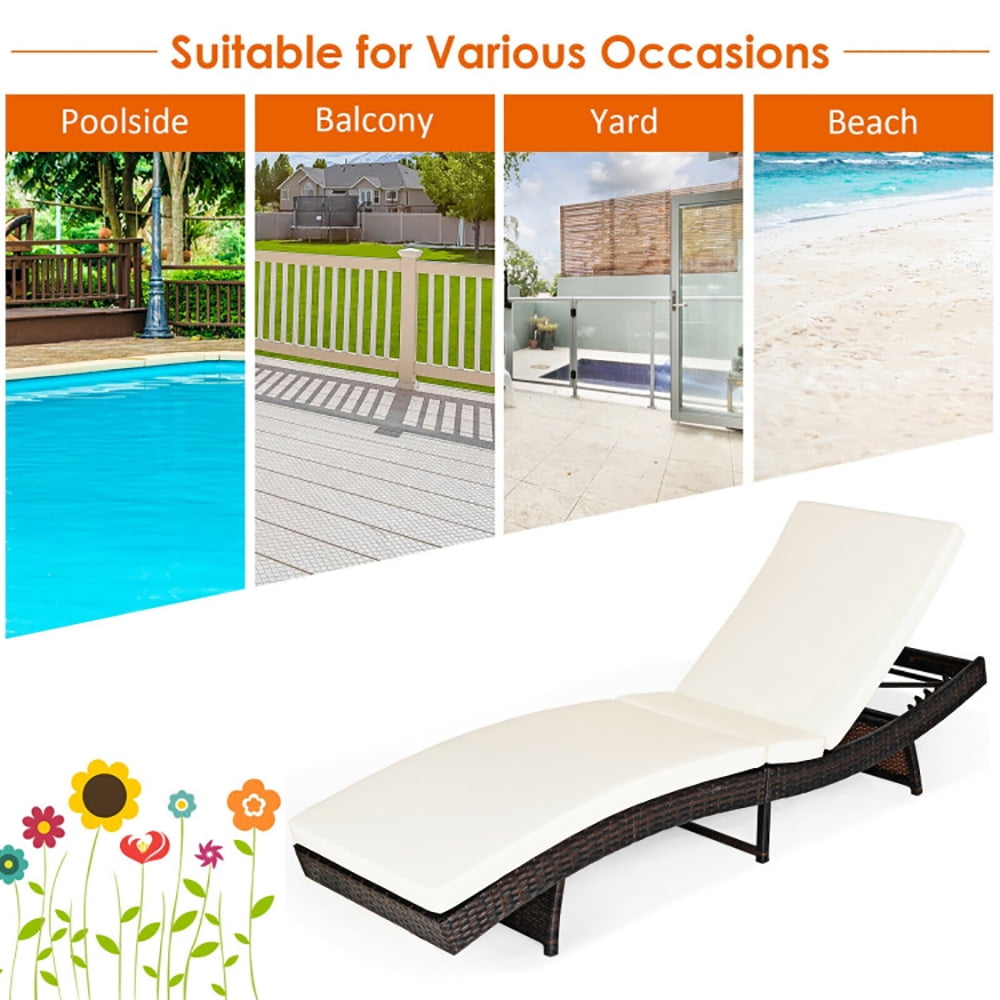 Aimee Lii Patio Folding Chaise Lounge with 5 Adjustable Levels and Cushion, Patio Loungers, White Aimee Lii Patio Folding Chaise Lounge with 5 Adjustable Levels and Cushion, Patio Loungers, White