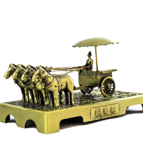 Bronze Chariot Horse Sculpture Ancient Chinese Style Home Decor Metal Artwork Gift Miniature