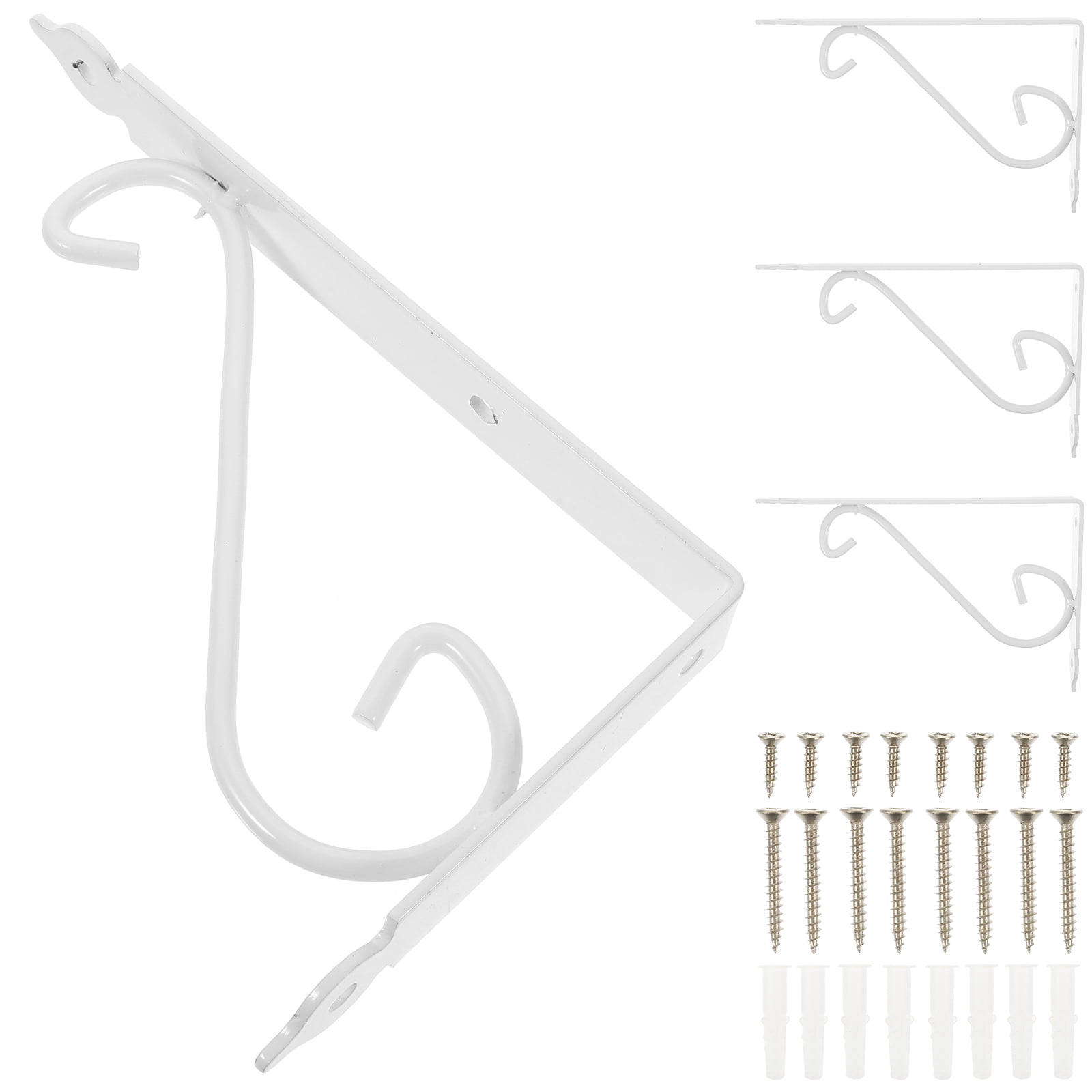 Topbathy 4Pcs White Iron Shelf Brackets with Floral Pattern for Home Bookrack and Clapboard Support