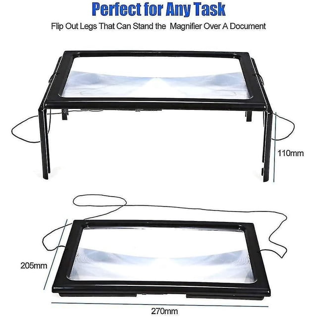 Luz LED de lupa de lectura de página completa, lupa de soporte plegable tridimensional LingWen 8390615926232