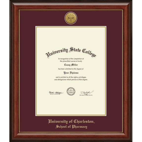 University of Charleston School of Pharmacy Diploma Frame, Document Size 11" x 14"
