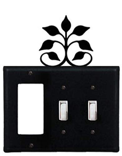 Village Wrought Iron Village Wrought Iron EGSS-109 8 Inch Leaf Fan - Single GFI and Double Switch Cover, Black
