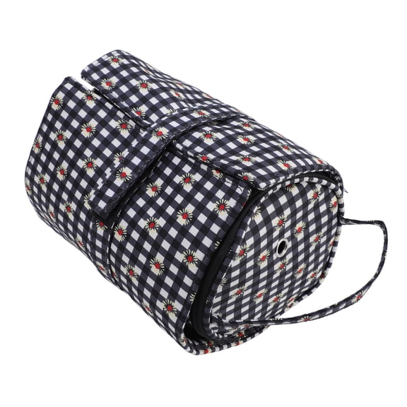 Daisy Flower Plaid Small Yarn Storage Bag Portable Oxford Cloth Crochet Organizer (18 x 17 x 7 in / 45.7 x 43.1 x 17.7 cm)
