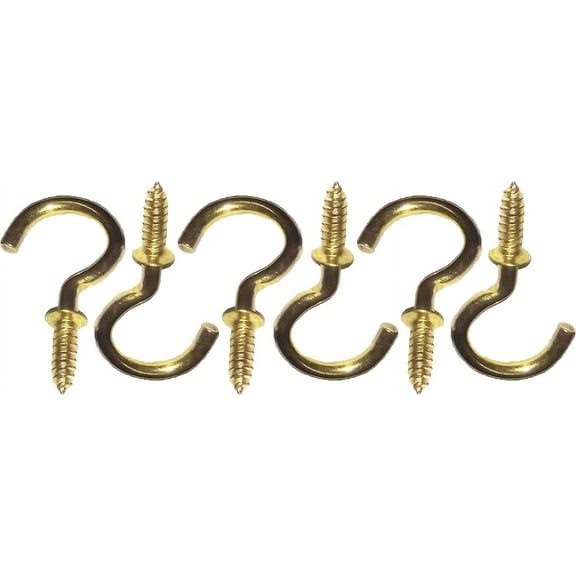 Pack of 6 Brass Screw Hooks, J-Hook Cup Hooks Screw-in Hooks for Hanging Plants Mug Cup, Decorative Bell Golden.