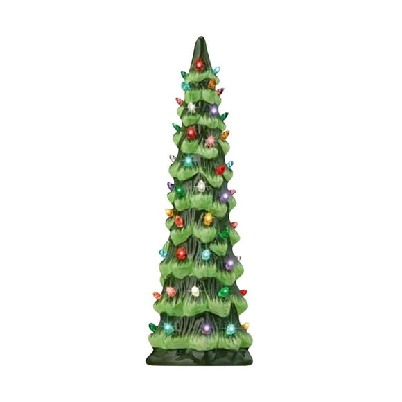 Ceramic Christmas Tree with Multicolored LED Lights Tall Vintage Style Holiday Decoration for Home Office Tabletop Indoor Display