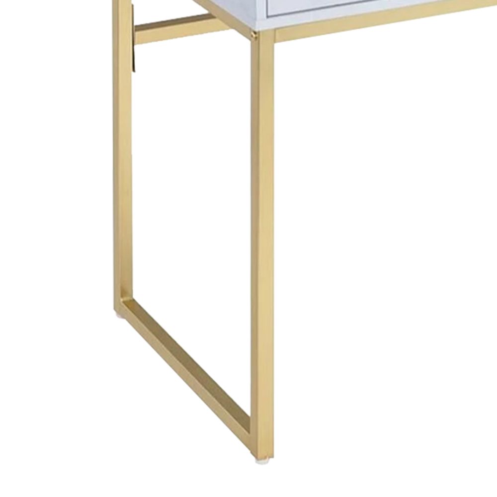Rectangular Two Drawer Wooden Desk With Metal Sled Legs, White And Gold- Saltoro Sherpi - image 4 of 6