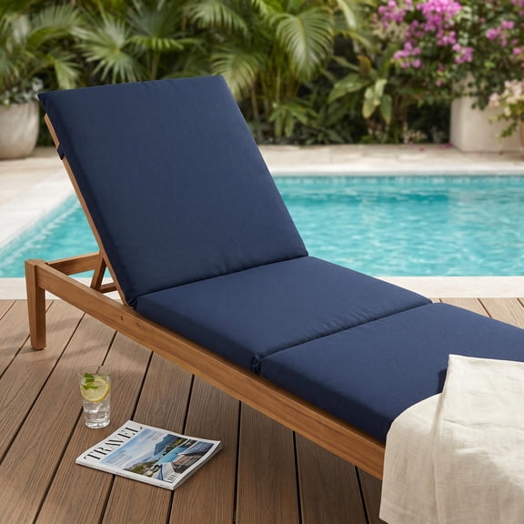 Topcobe Outdoor Chaise Lounge Cushion Patio Furniture Folding Pad with Fixing Straps, Chair Cushions for Outdoor Furniture-Navy