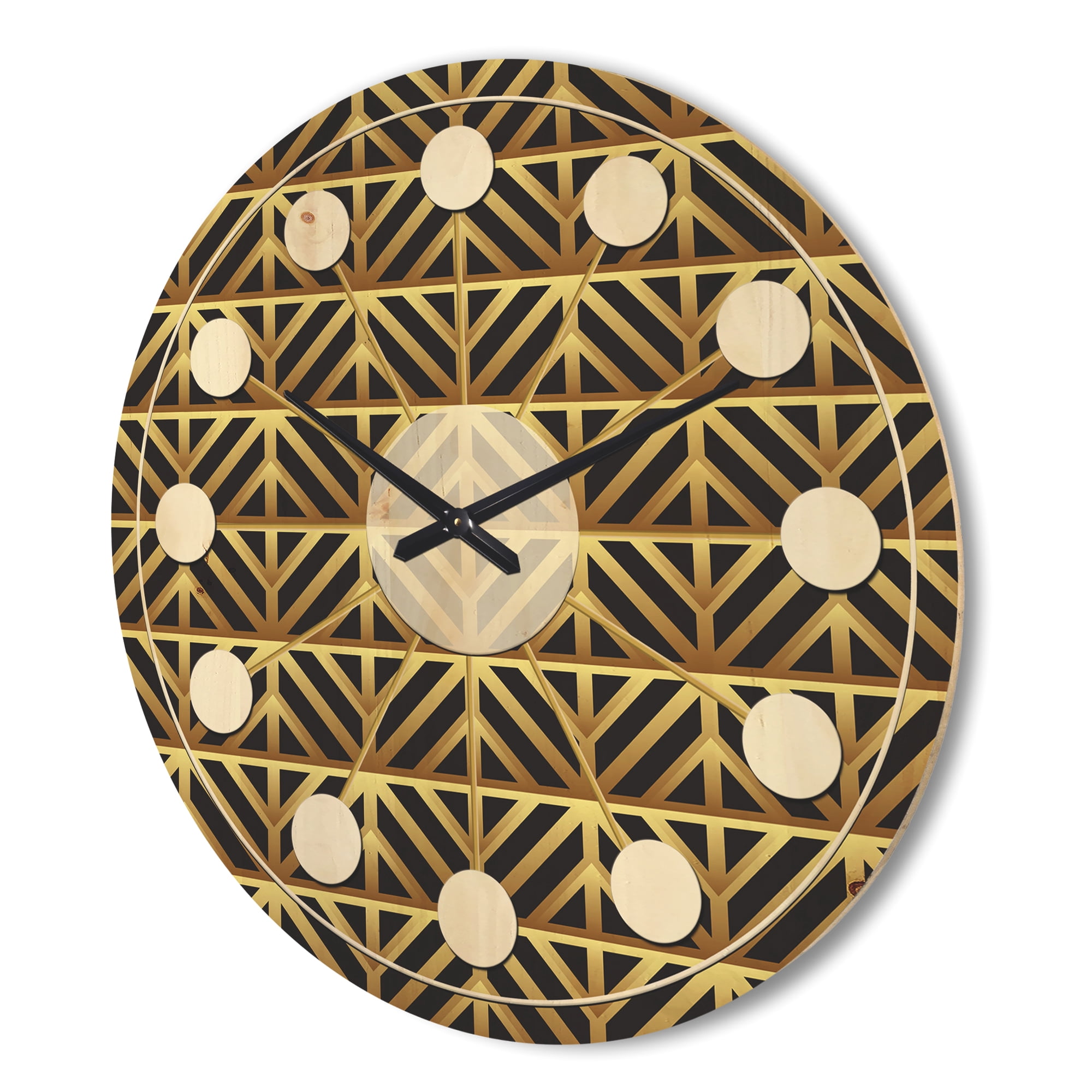 Designart 'Metallic Golden Luxury Geometrics XII XIV' Mid-Century Modern Wood Wall Clock