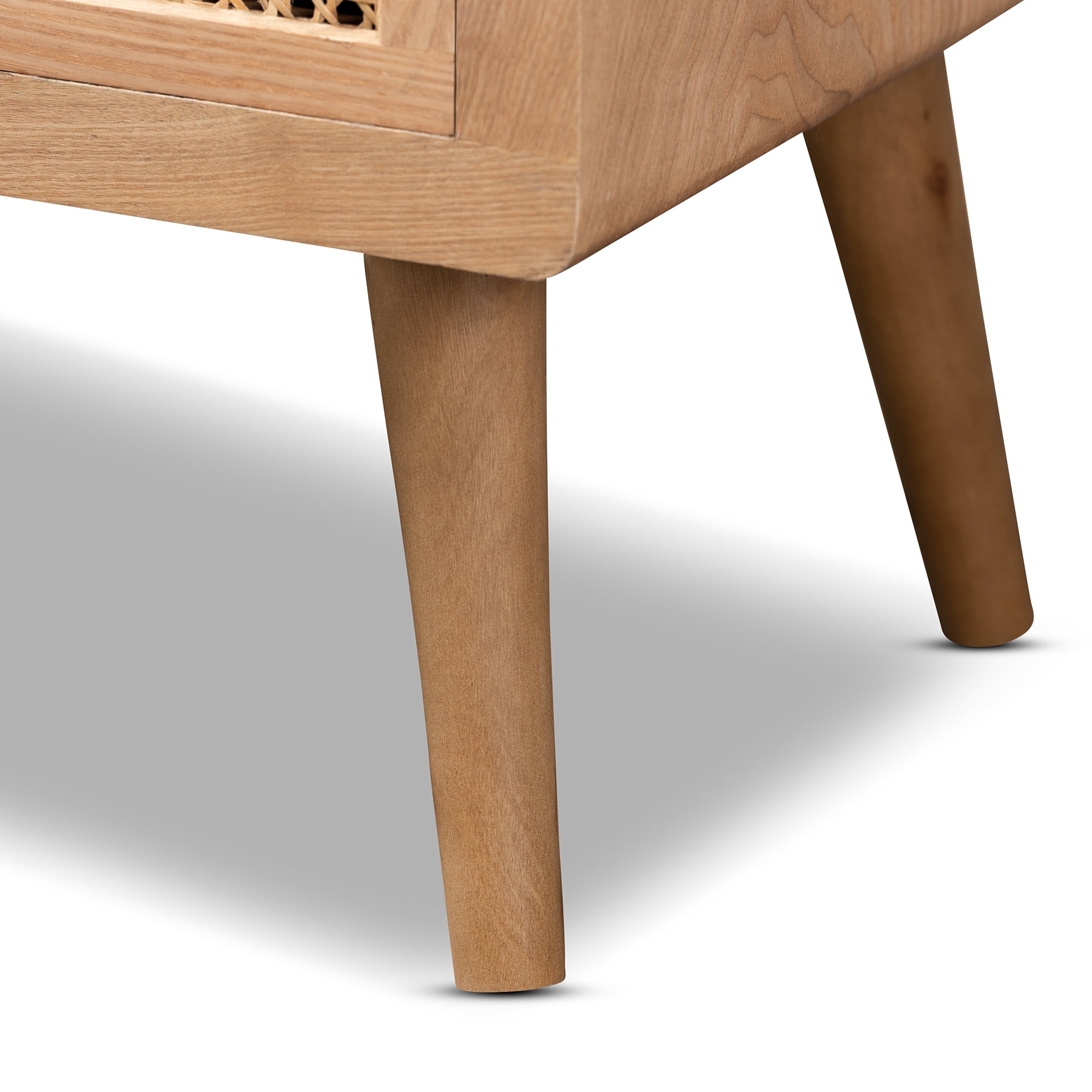 Baxton Studio Alina Mid-Century Modern Medium Oak Finished Wood and Rattan 4-Drawer Accent Chest