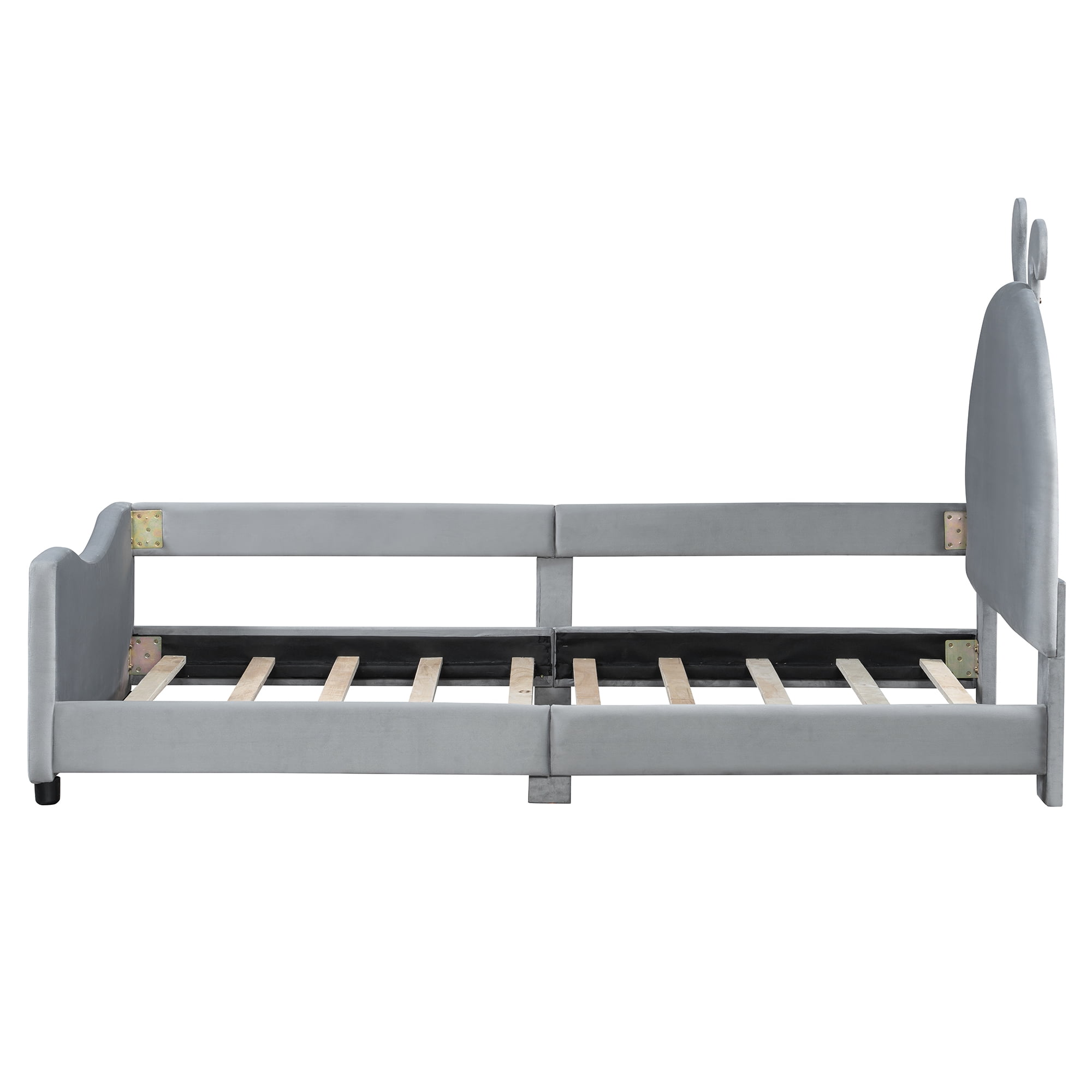 Aukfa Twin Size Upholstered Bed with Rabbit Ear Headboard, Daybed Frame for Kids Bedroom, Gray