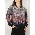 thumbnail image 5 of Womens Long Sleeve Sequin Front Zip Jacket Long Sleeve Ribbed Cuffs Outerwear Tops, 5 of 5
