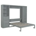 thumbnail image 3 of Queen Size Murphy Bed with Closet ,Drawers and Shelves, Solid Wood Wall Bedframe for Multipurpose Guest Room or Home Office, Space-Saving, Gray, 3 of 9