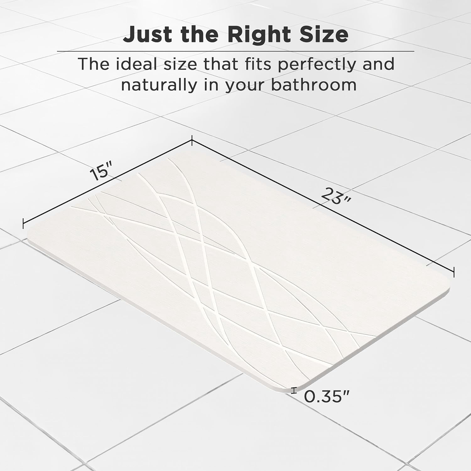 HBlife Stone Bath Mat, Diatomaceous Earth Bath Mat Bathmat, Non Slip Super Absorbent Quick Drying Diatomite Stone Bath Shower Mat for Bathroom, 23" x 15", White