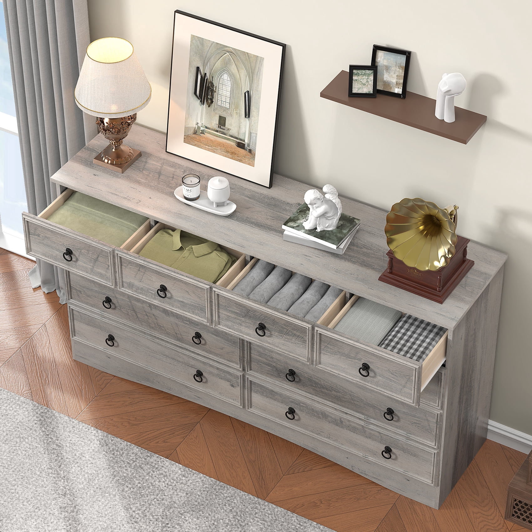 Frmobepts 10 Drawer Dresser for Bedroom, Dresser TV Stand, Chest of Drawers for Storage and Organization, Gray