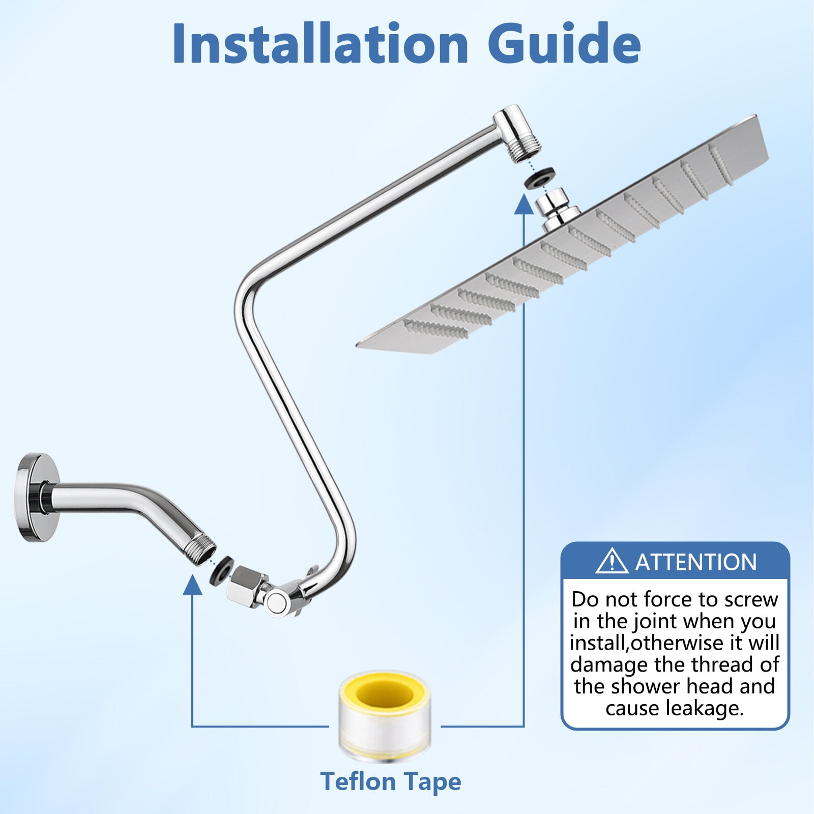 Freestanding Bathtub Faucet, 12 inch Adjustable Extension Arm High-pressure Rain Shower Head, Rain Fixed Shower Head, Freestanding Tub Filler,Stainless Steel Standalone Tub Faucet