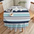 thumbnail image 3 of Minimalist Stripes Round Tablecloth 54 inches Teal Navy Blue Grey Horizontal Stripe Modern Waterproof Oil-Proof Table Cloth Round Table Cover for Holiday Party Picnic Dinner Decor Indoor Outdoor Use, 3 of 9