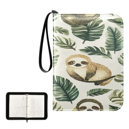 Game Card Storage Bag Collectible Trading Card Albums The 4-Pocket Card Binder With 50-Page Sleeve Can Hold 400 Game Cards Cute Sloth Seamless