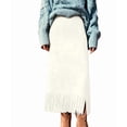 thumbnail image 2 of Suede Skirts for Women Fall Winter Midi Pencil Skirt with Tassel Cream White M, 2 of 7
