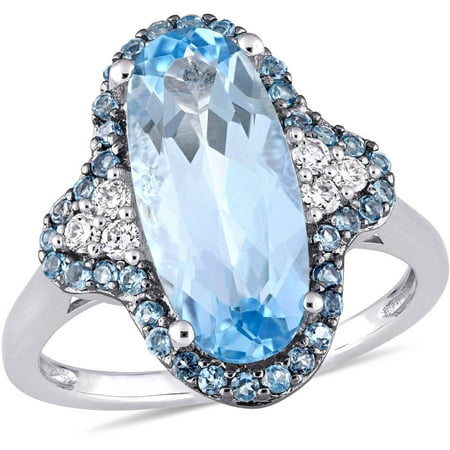 Tangelo 4-5/8 Carat T.G.W. Sky and London Blue Topaz and 1/8 Carat T.W. Diamond 14kt White Gold Quatrefoil Ring