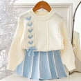 thumbnail image 6 of ITSAME Girls Outfit Set Knit Long Sleeve Pullover Top and Skirt 2-Piece Fall Winter Comfy Casual Set Sky Blue Size 2T, 6 of 6