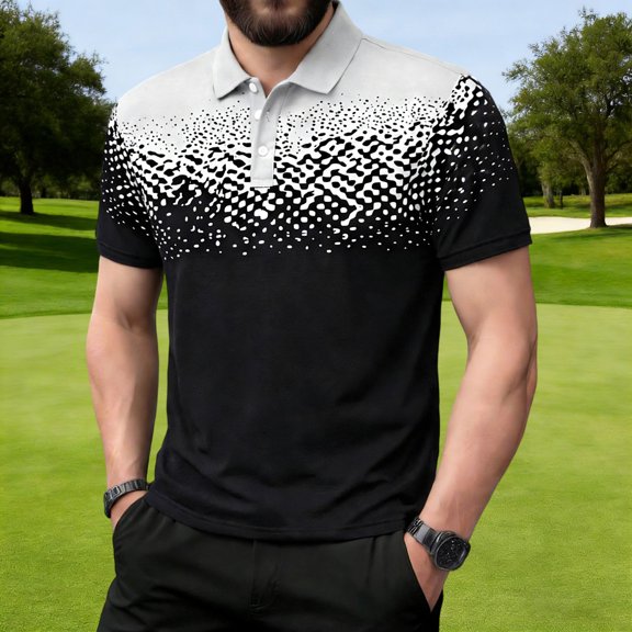 Men's Polo Shirts Short Sleeve Comfort Fit Printed Top Casual Outdoor Activities Spring Summer Golf Shirts A Black L