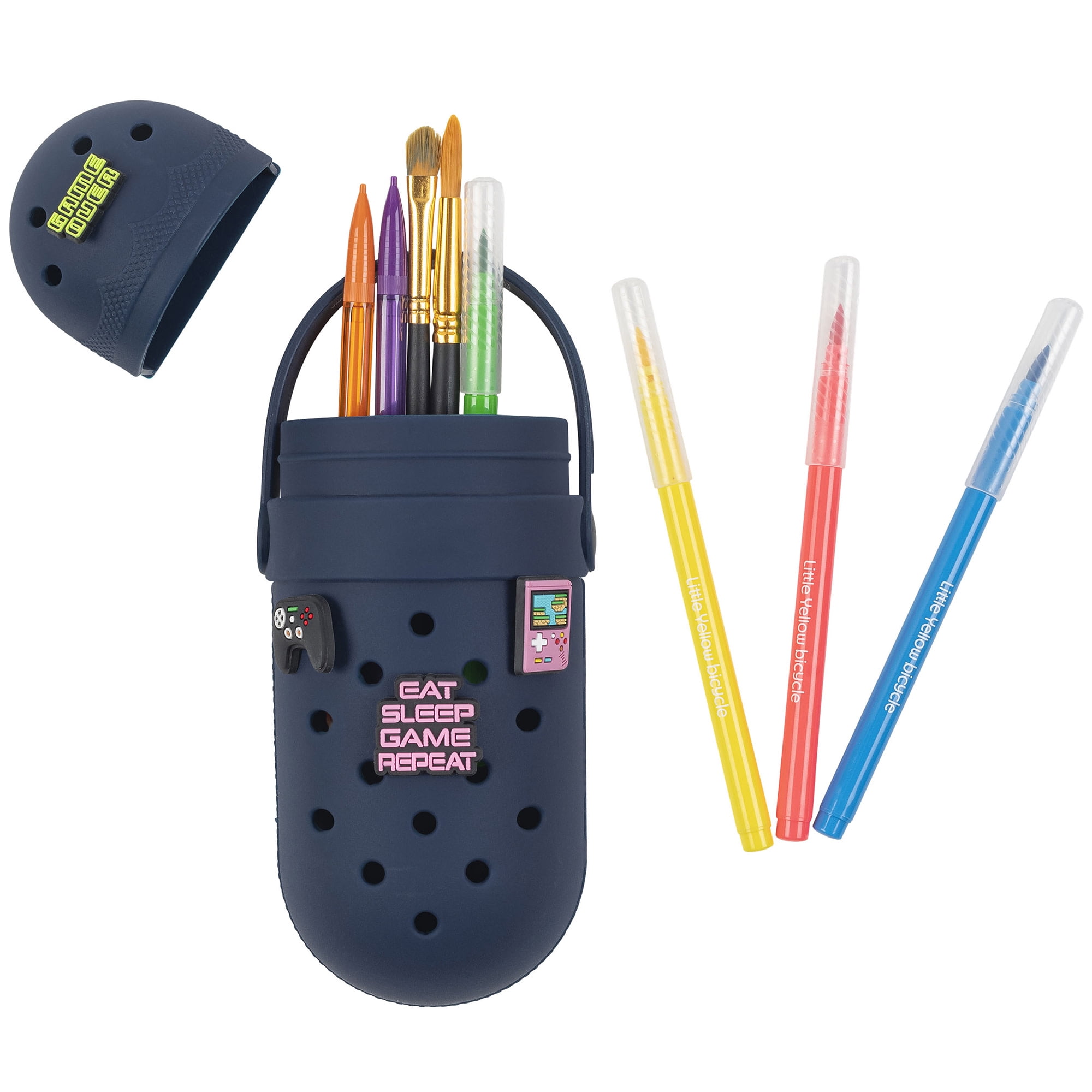 Little Yellow Bicycle: Charm Pencil Case - Gaming - Blue, 4 Video Game Decoration Charms, Flexible Silicone, Stylish School Supplies & Utensil Storage