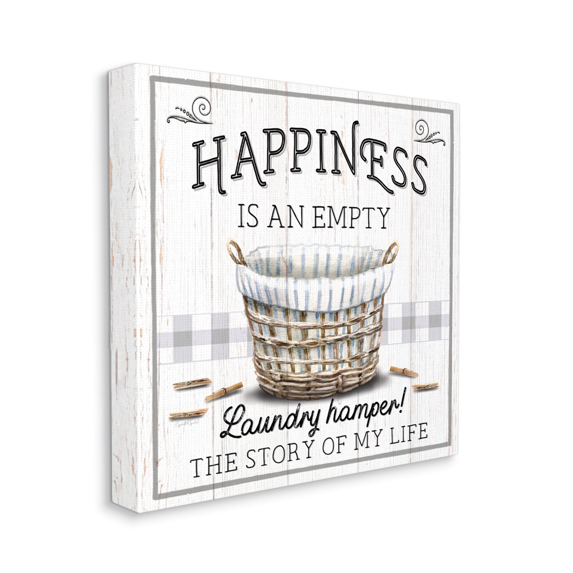 Stupell Industries Happiness is Empty Laundry Basket Typography Painting Gallery Wrapped Canvas Art Print Wall Art, 24 x 24