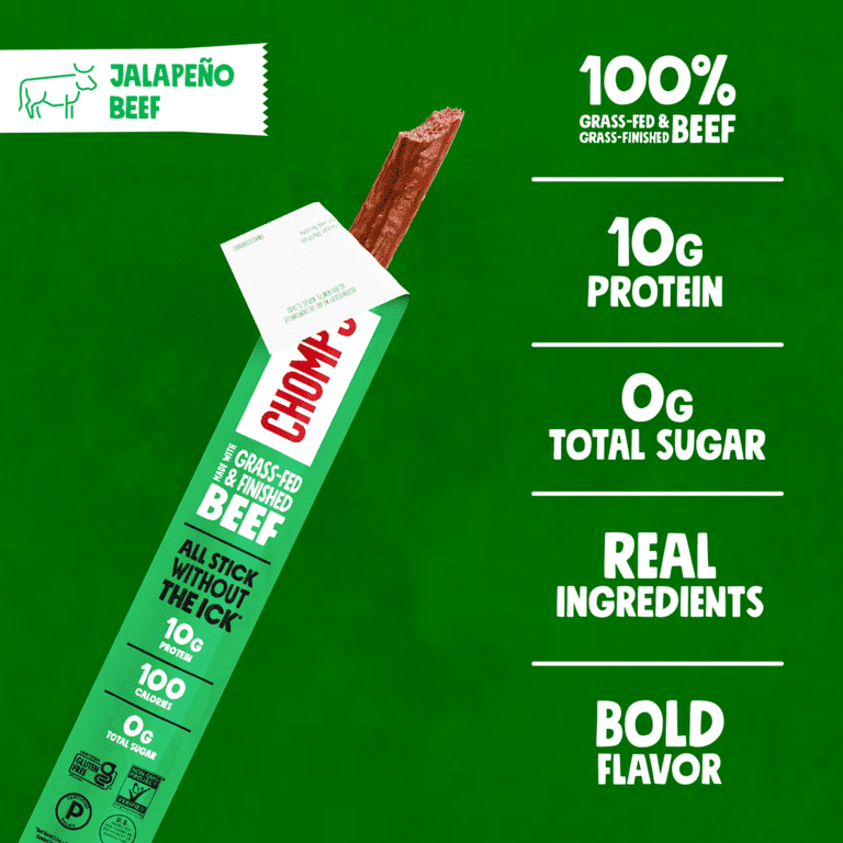 8 pack) Chomps Grass-Fed and Finished Jalapeño Beef Snack Stick