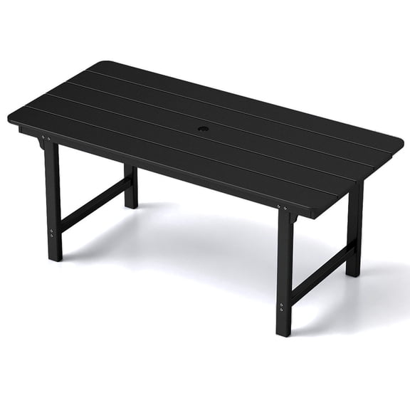 FOOWIN HDPE Outdoor Dining Table, Dining Table with Umbrella Hole, Black