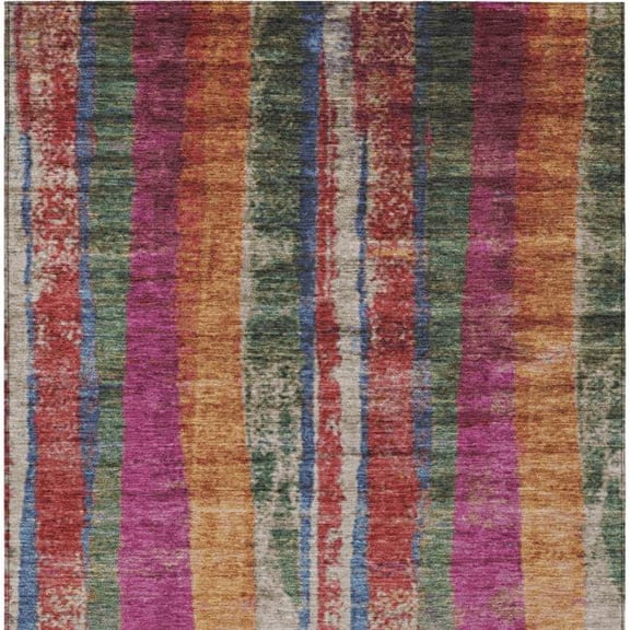 HomeRoots 625499 3 x 5 ft. Beige Orange & Fern Green Striped Washable Transitional Indoor & Outdoor Rectangle Area Rug