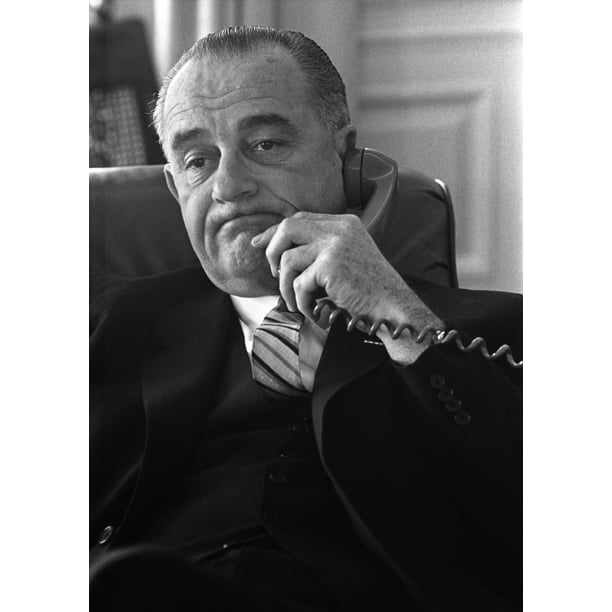 President Lyndon Johnson On The Telephone In The Oval Office History