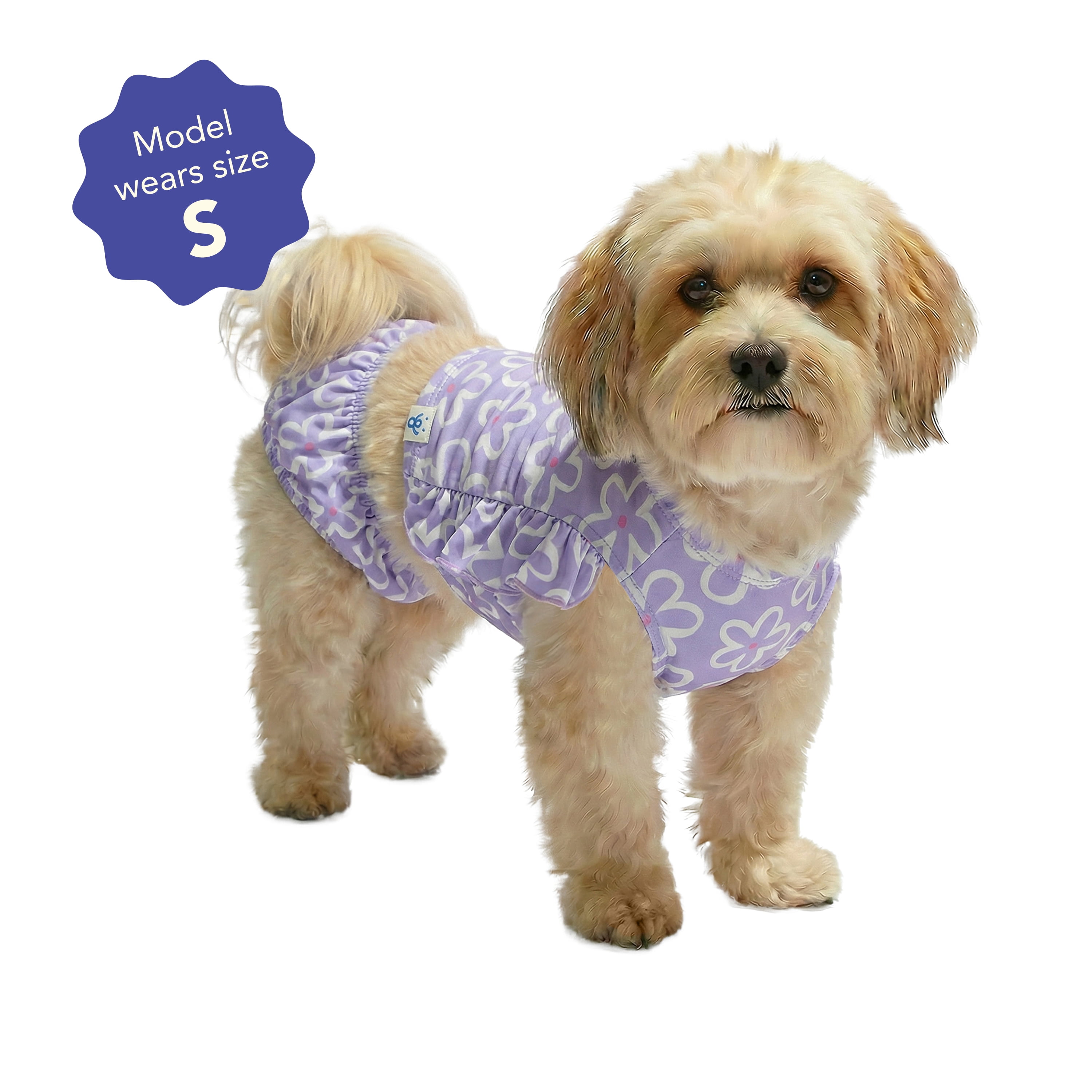 Oodles Purple Tropical Floral Ruffled Spring 2-Piece Dog Bikini, Small
