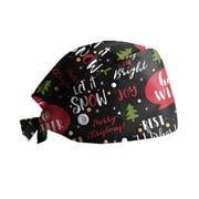 jovati Womens And Mens Christmas Printed Nurse Working Scrub Cap With Buttons Adjust Sweatband Working Cap Bouffant Hats